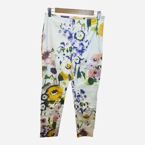 Lela Rose Women’s Floral Cropped Pants Size 4 Silk Lined Light Stretch Cotton